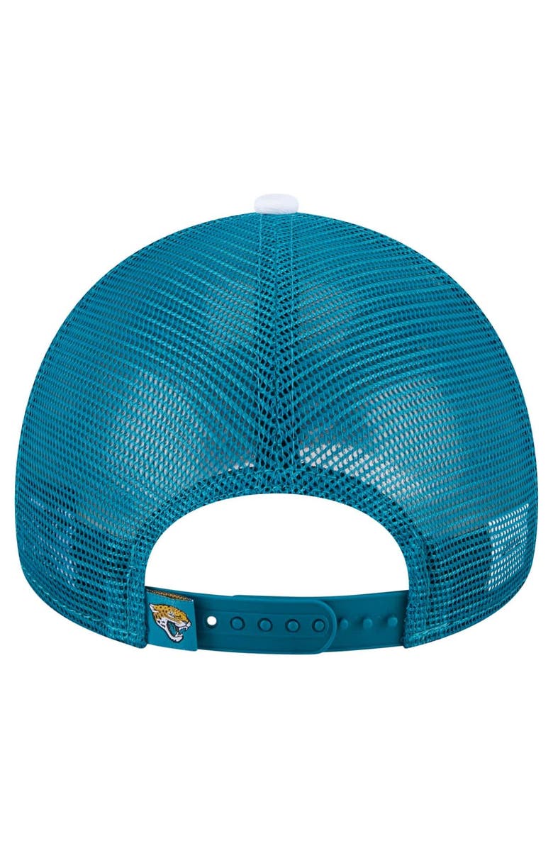 New Era Men's New Era White/Teal Jacksonville Jaguars Color-Block 9FORTY A-Frame Trucker Adjustable Hat, Alternate, color, White