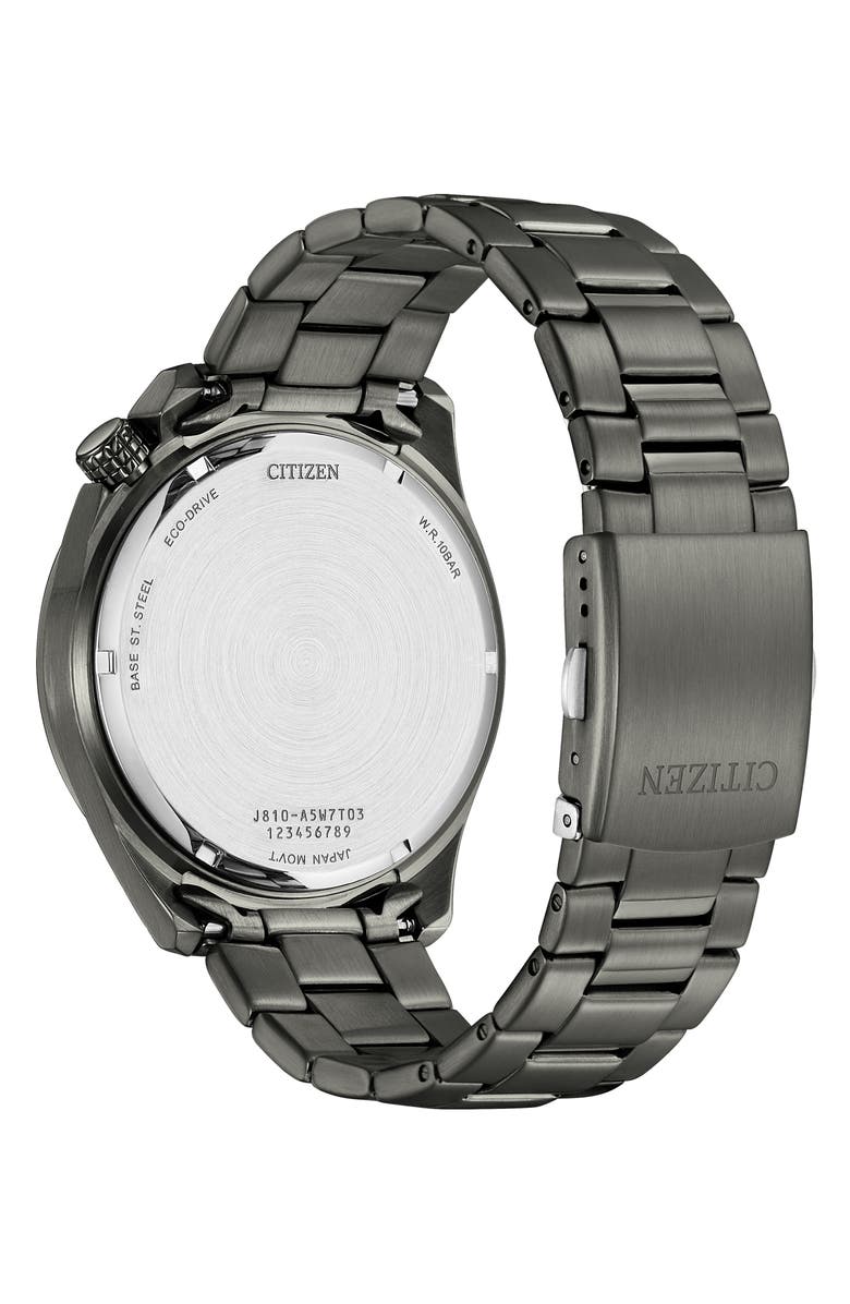 Citizen Eco Drive Three-Hand Quartz Stainless Steel Bracelet Watch, 43mm, Alternate, color, Grey