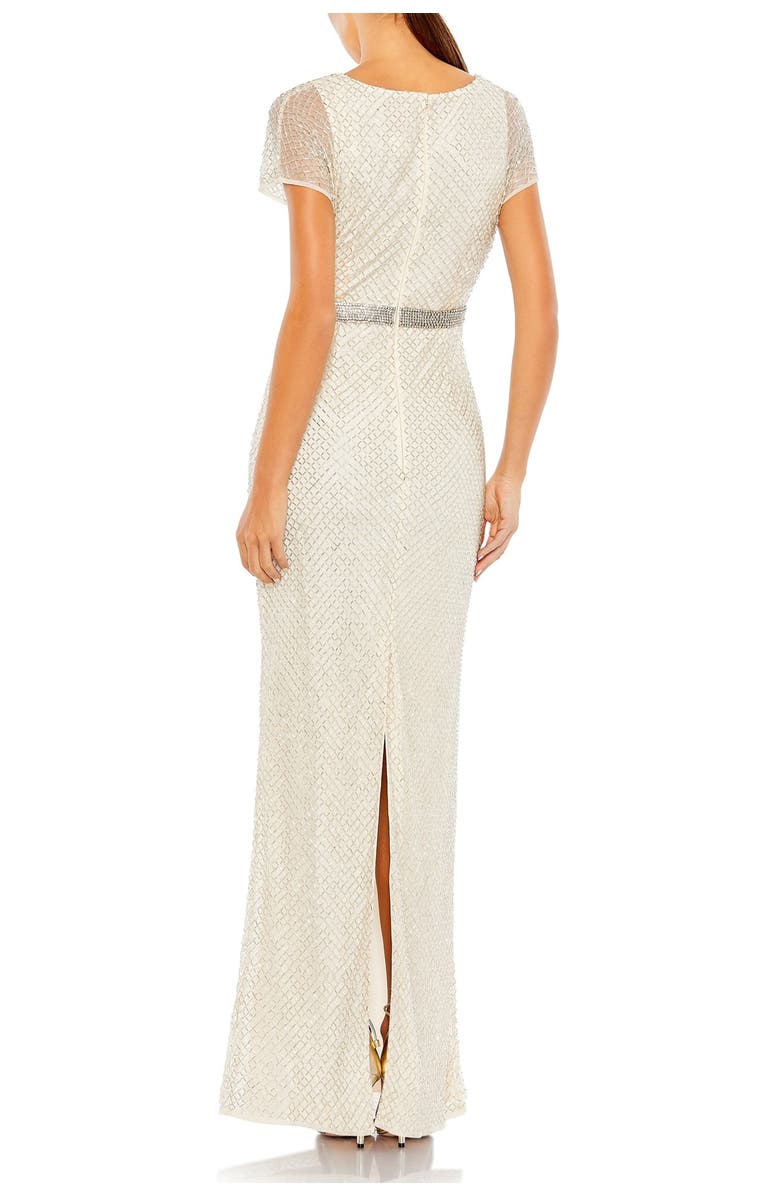 Mac Duggal Beaded Butterfly Sleeve Column Gown, Alternate, color, Nude Silver