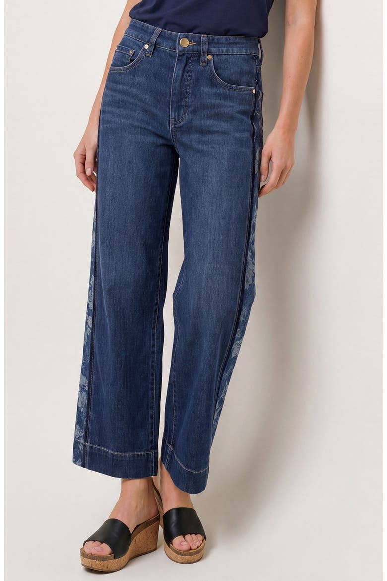 Stride Floral Side Stripe Ankle Wide Leg Jeans, Main, color, INDIGO GARDENS