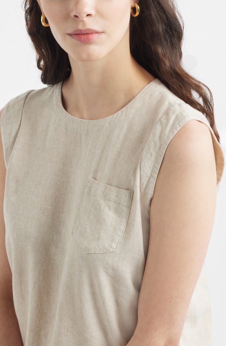 Caslon<sup>®</sup> Stripe Cap Sleeve Linen Blend Top, Alternate, color, Flax
