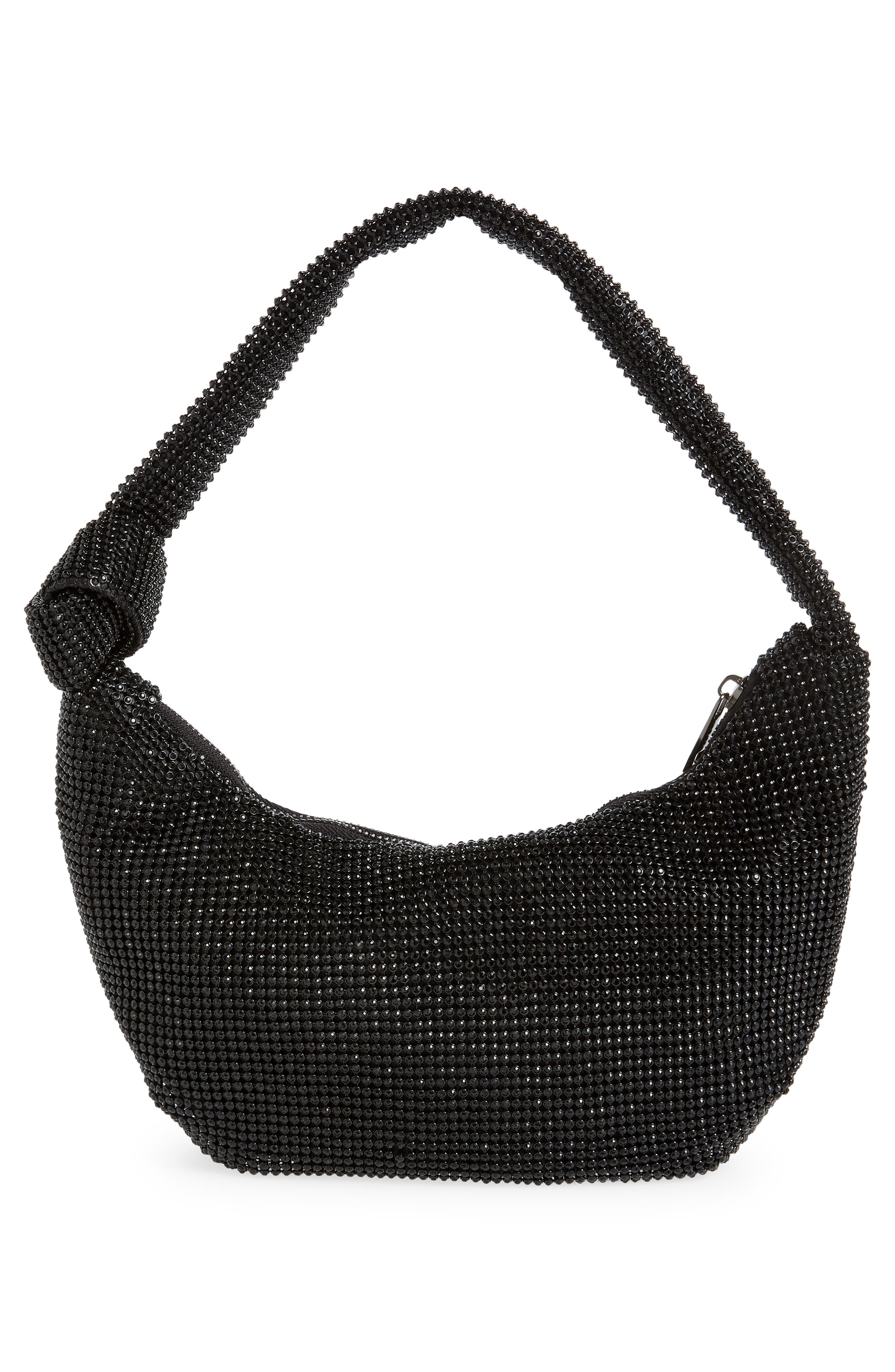 Olga Berg Jessica Crystal Croissant Bag, Alternate, color, Black