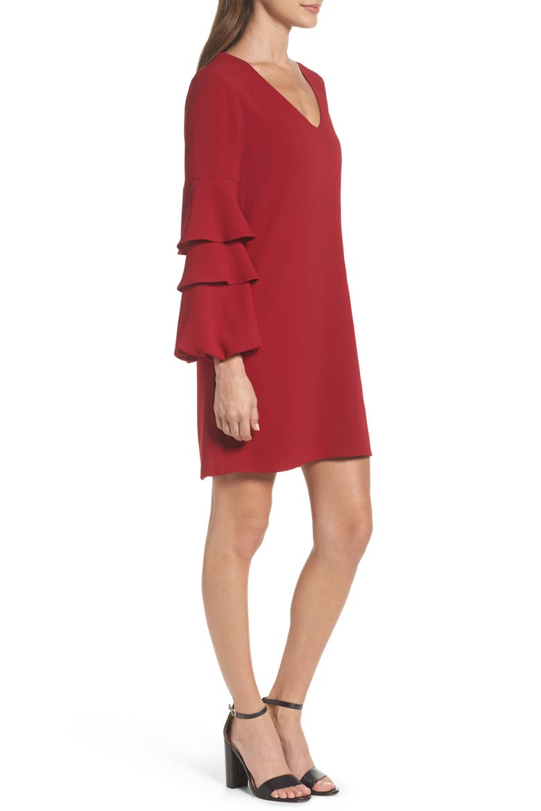 Tiered Ruffle Sleeve Dress, Alternate, color, GARNET