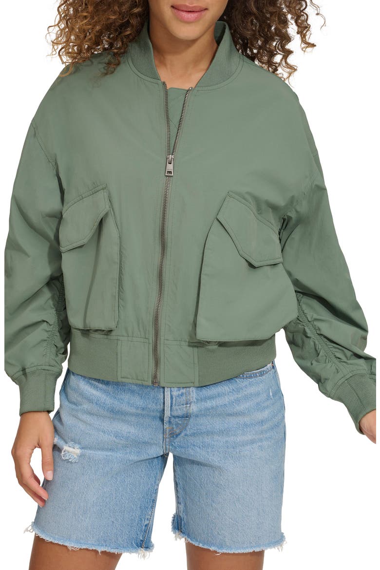 Techy Nylon Bomber Jacket, Main, color, DARK FOREST