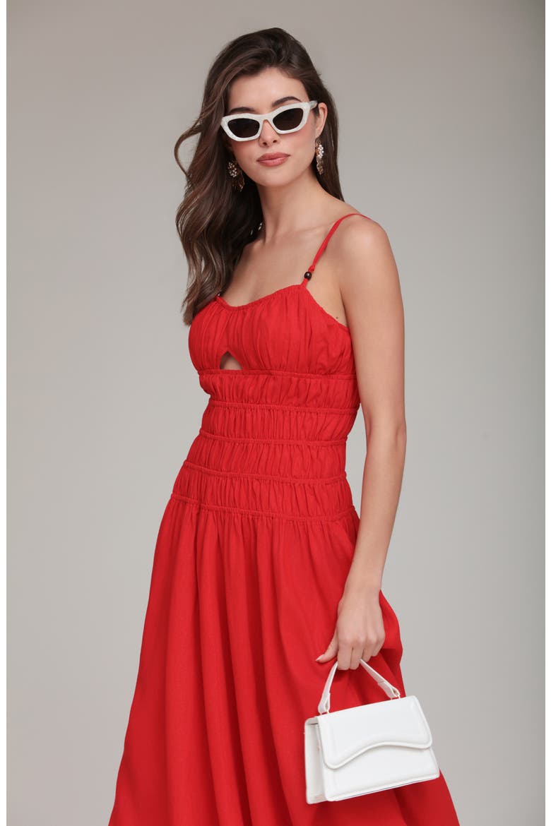 Shirred Handkerchief Midi Dress, Alternate, color, HOT RED