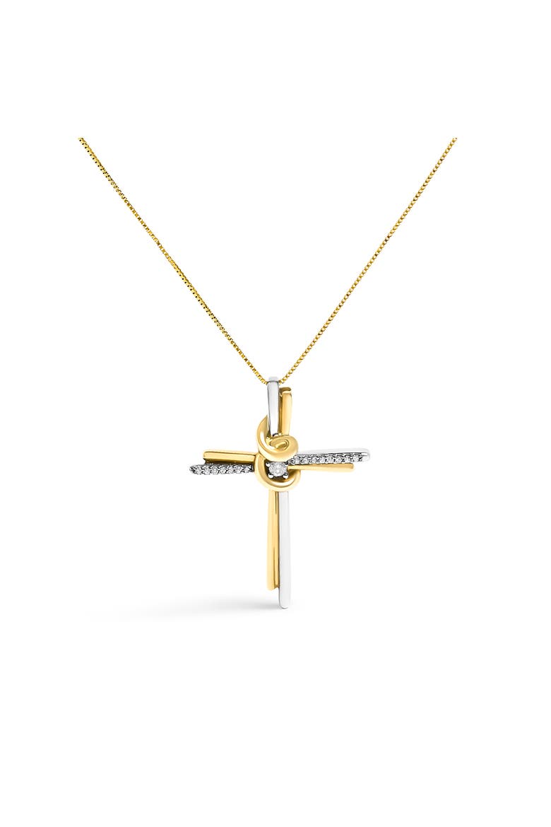 Espira 10K Two-Tone Gold Diamond-Accented Cross Pendant Necklace, Main, color, Yellow
