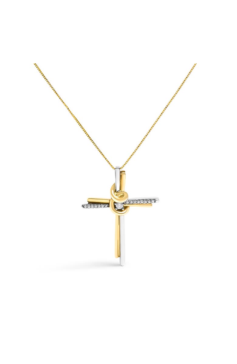 Haus of Brilliance Espira 10K Two-Tone Gold Diamond-Accented Cross Pendant Necklace, Main, color, Yellow