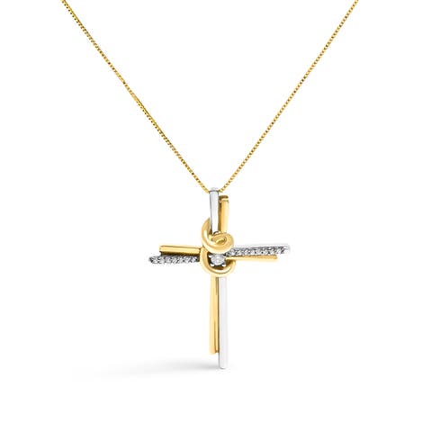 Espira 10K Two-Tone Gold Diamond-Accented Cross Pendant Necklace