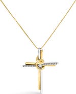 Haus of Brilliance Espira 10K Two-Tone Gold Diamond-Accented Cross Pendant Necklace