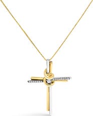 Haus of Brilliance Espira 10K Two-Tone Gold Diamond-Accented Cross Pendant Necklace