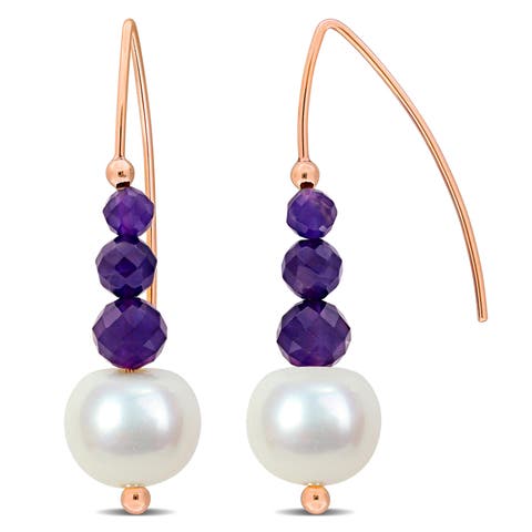 Pearl & Amethyst Bead Charm Earrings 10k