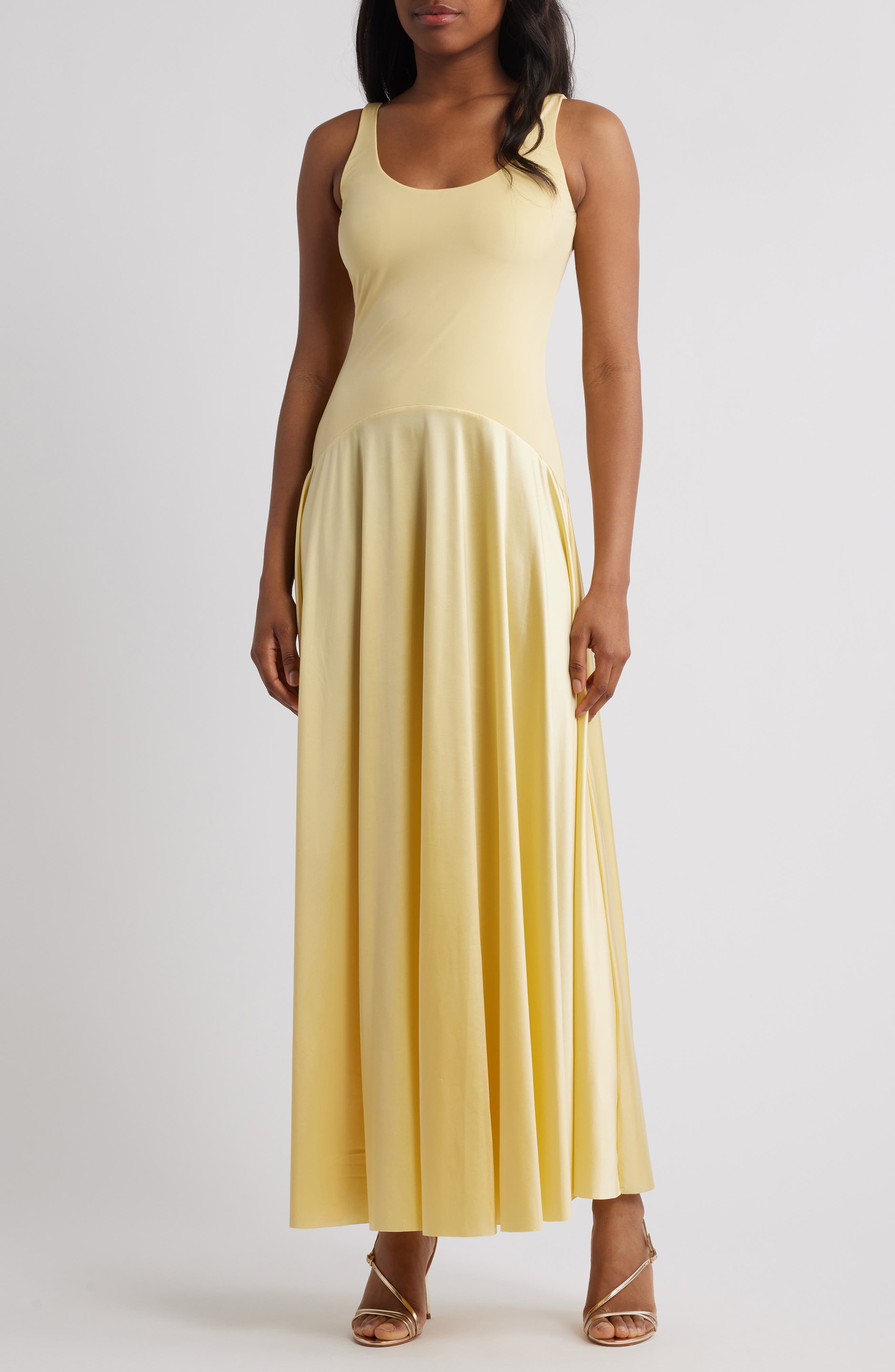 curved waist maxi dress rare london Champagne Fallen Shoulder Curved Waist Maxi Dress  Rare London