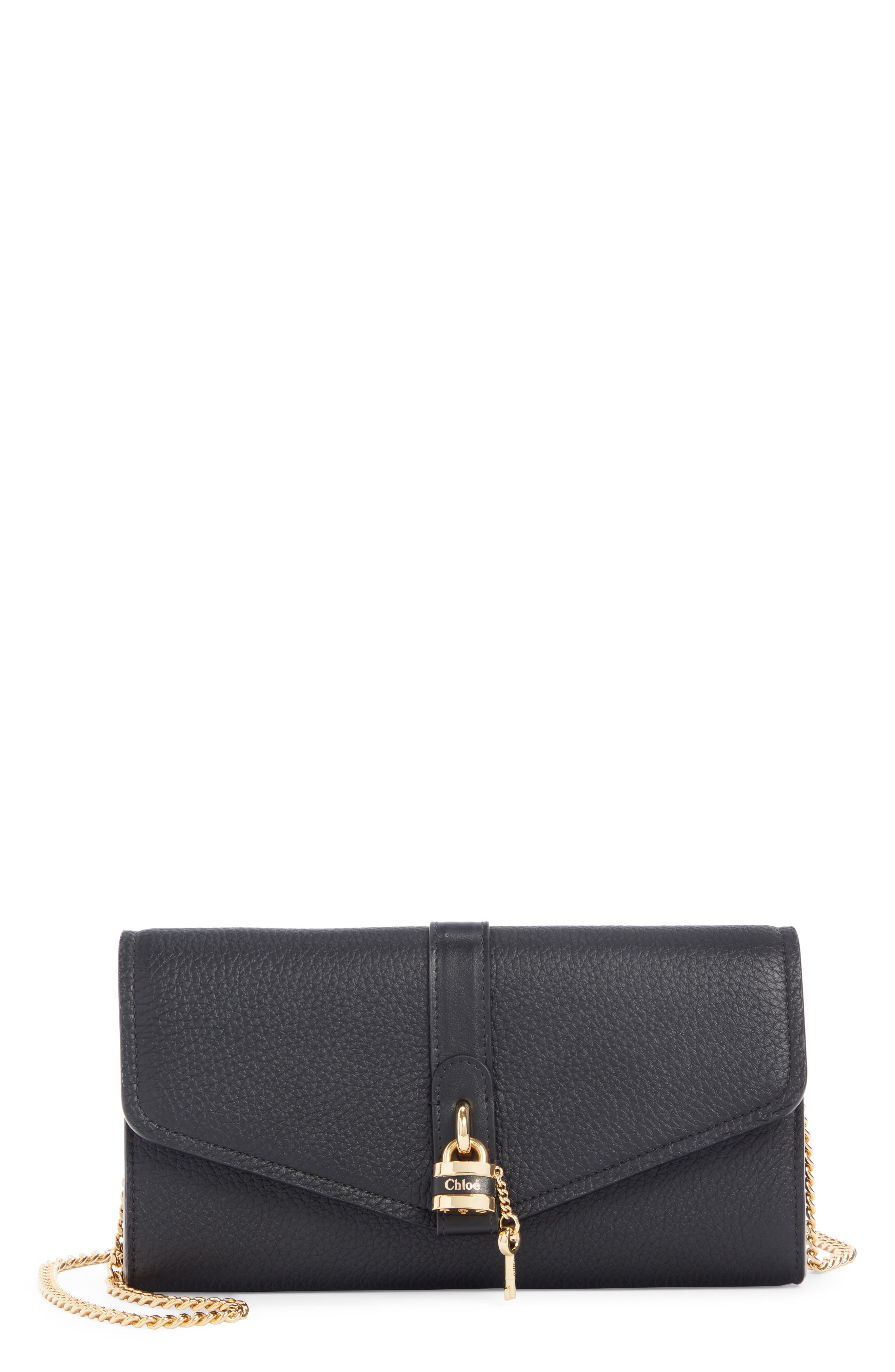 Aby Long Leather Wallet on a Chain, Main, color, BLACK