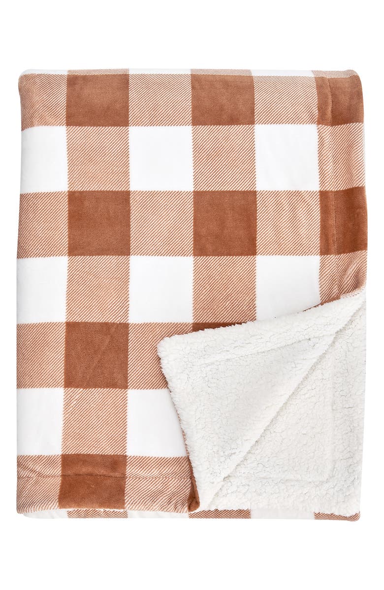 Woven & Weft Reversible Faux Shearling Blanket, Main, color, Terracotta Buffalo Checks