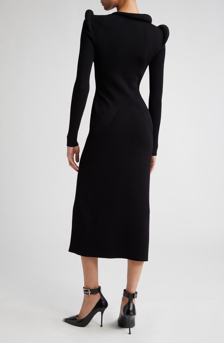 McQueen Padded Shoulder Rib Long Sleeve Midi Dress, Alternate, color, 