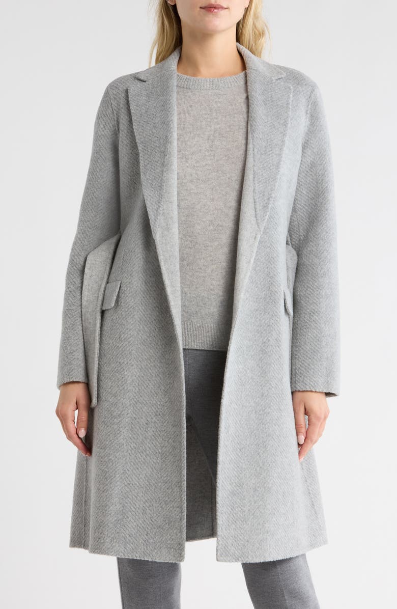 Theory Chevron Belted Wool Coat, Alternate, color, Heather Grey