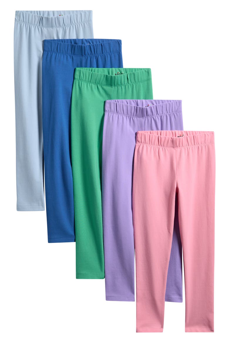 Kids' Assorted 5-Pack Stretch Cotton Blend Leggings, Main, color, SOFT RAINBOW