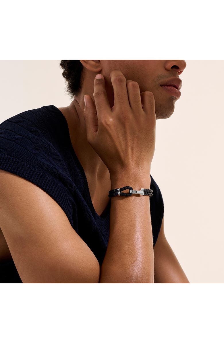 John Hardy Braided Leather Bracelet, Alternate, color, Silver/ Black