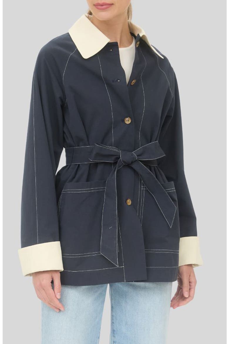 Tie Waist Trench Coat, Main, color, NAVY/ IVORY