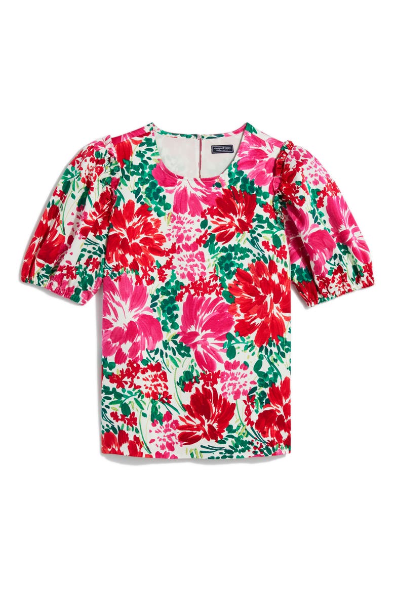 Brush Floral Print Puff Sleeve Top, Alternate, color, BRUSH FLORAL - MARSH