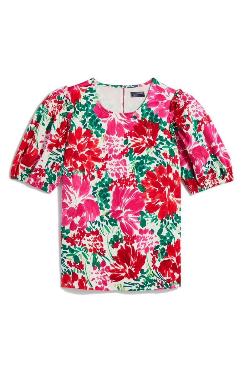 vineyard vines Brush Floral Print Puff Sleeve Top, Alternate, color, Brush Floral - Marsh