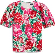 vineyard vines Brush Floral Print Puff Sleeve Top