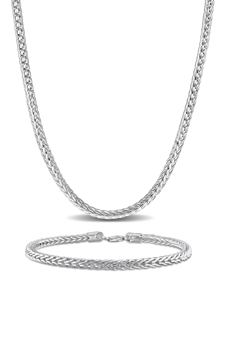 4.2mm Foxtail Chain Necklace & Bracelet Set, Main, color, SILVER