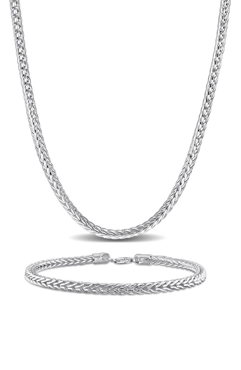 DELMAR 4.2mm Foxtail Chain Necklace & Bracelet Set, Main, color, Silver