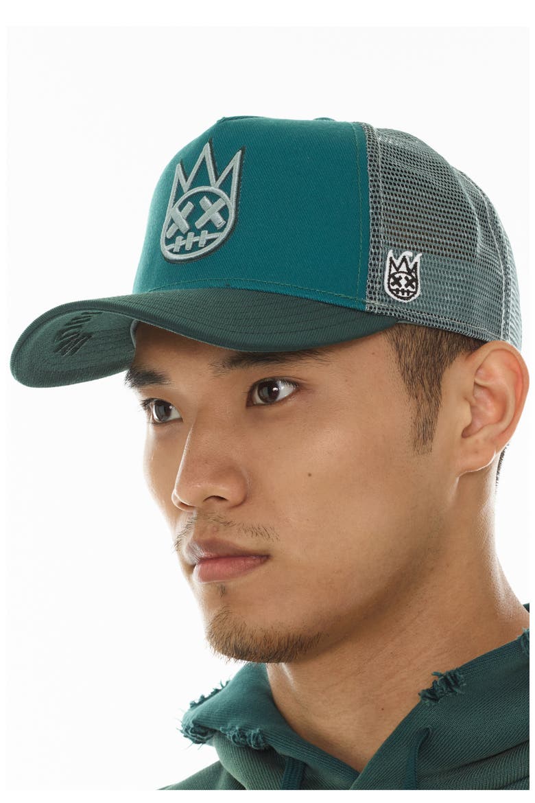 Shimuchan Logo Colorblock Trucker Hat, Alternate, color, BAYBERRY