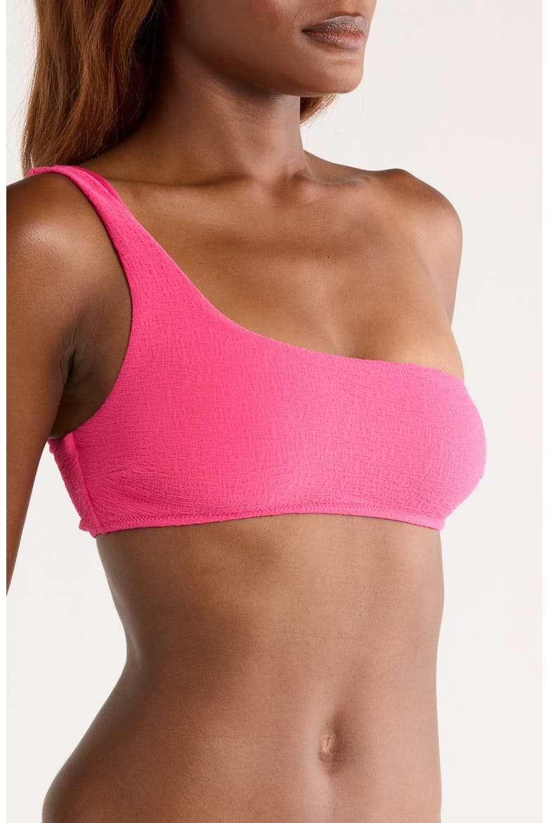 Textured One-Shoulder Bikini Top, Alternate, color, BRIGHT PINK
