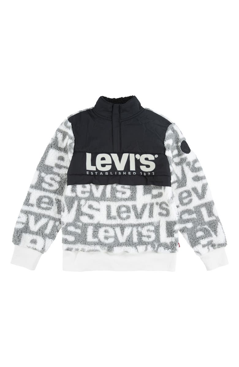 Levi's<sup>®</sup> Kids' Colorblock Logo Print Half Zip Fleece Pullover, Main, color, 