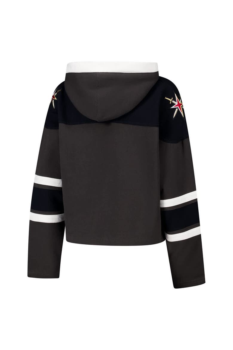 Women's '47 Charcoal Vegas Golden Knights Cropped Superior Lacer Pullover Hoodie, Alternate, color, Charcoal