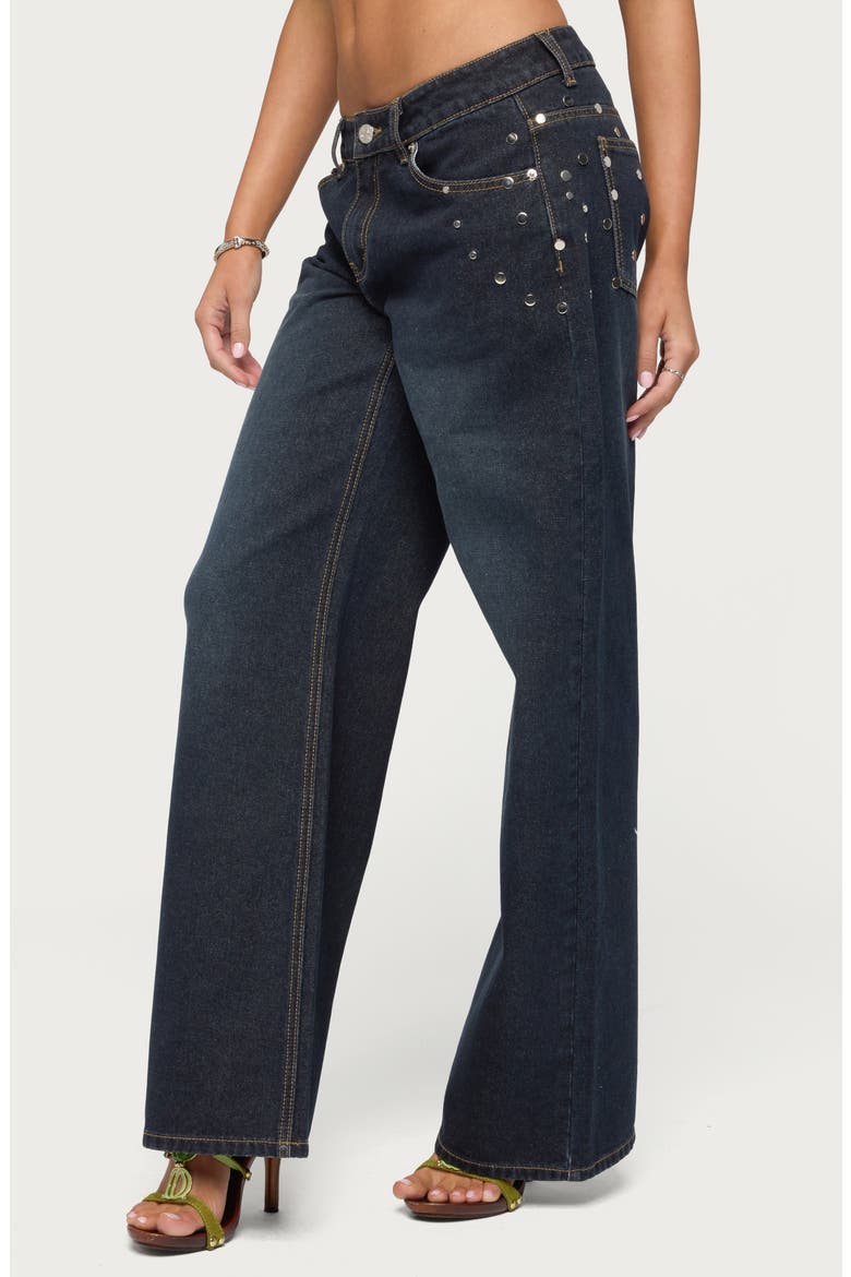 Spiral Studded Low Rise Baggy Jeans, Alternate, color, DARK-BLUE-WASHED