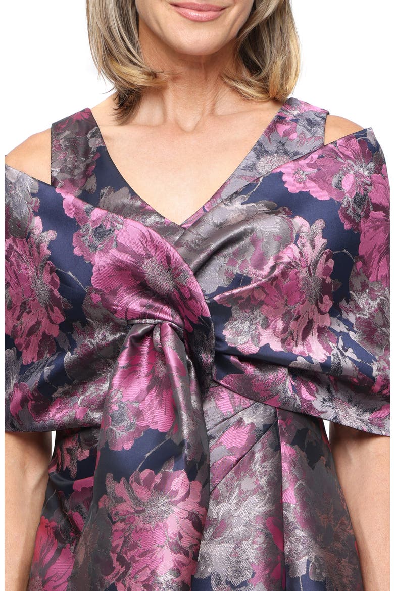 Floral Jacquard Gown with Jacket, Alternate, color, NAVY/ PINK