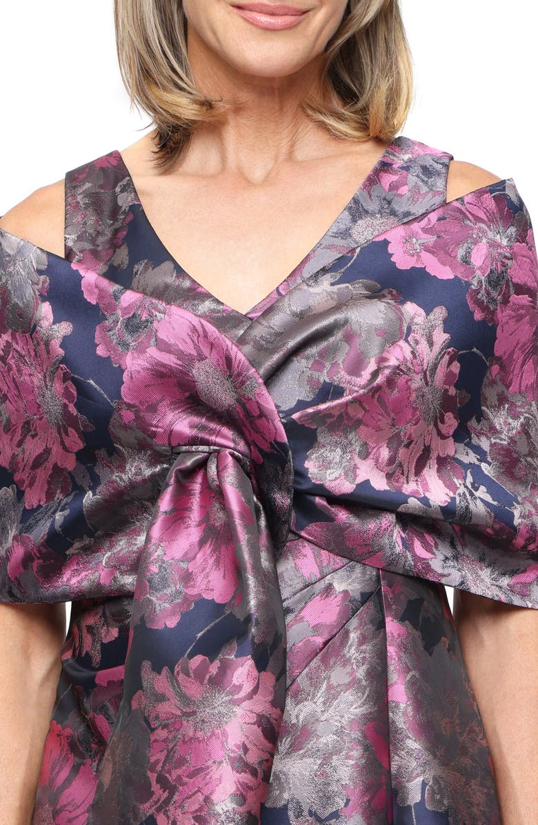 SL FASHIONS Floral Jacquard Gown with Jacket, Alternate, color, Navy/ Pink