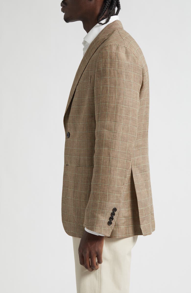 Boglioli K-Jacket Tan Glen Check Linen Sport Coat, Alternate, color, Beige Prince Of Wales