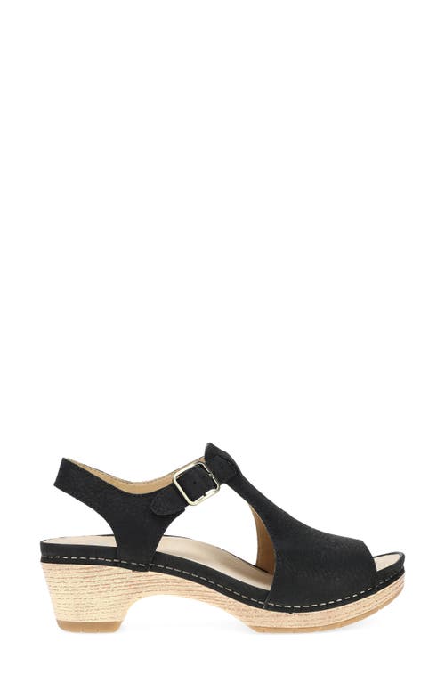 Dansko Laverne Ankle Strap Peep Toe Platform Sandal In Black Milled Nubuck