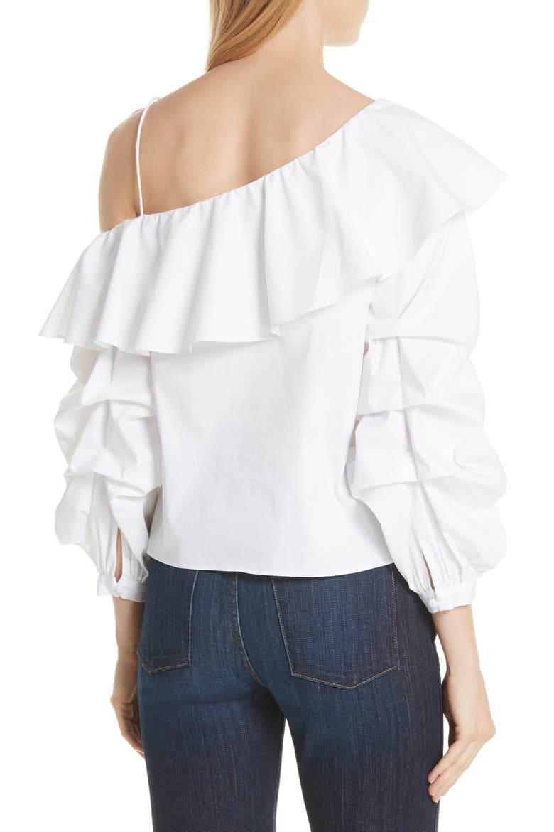 Irvine Ruffle One-Shoulder Blouse, Alternate, color, WHITE