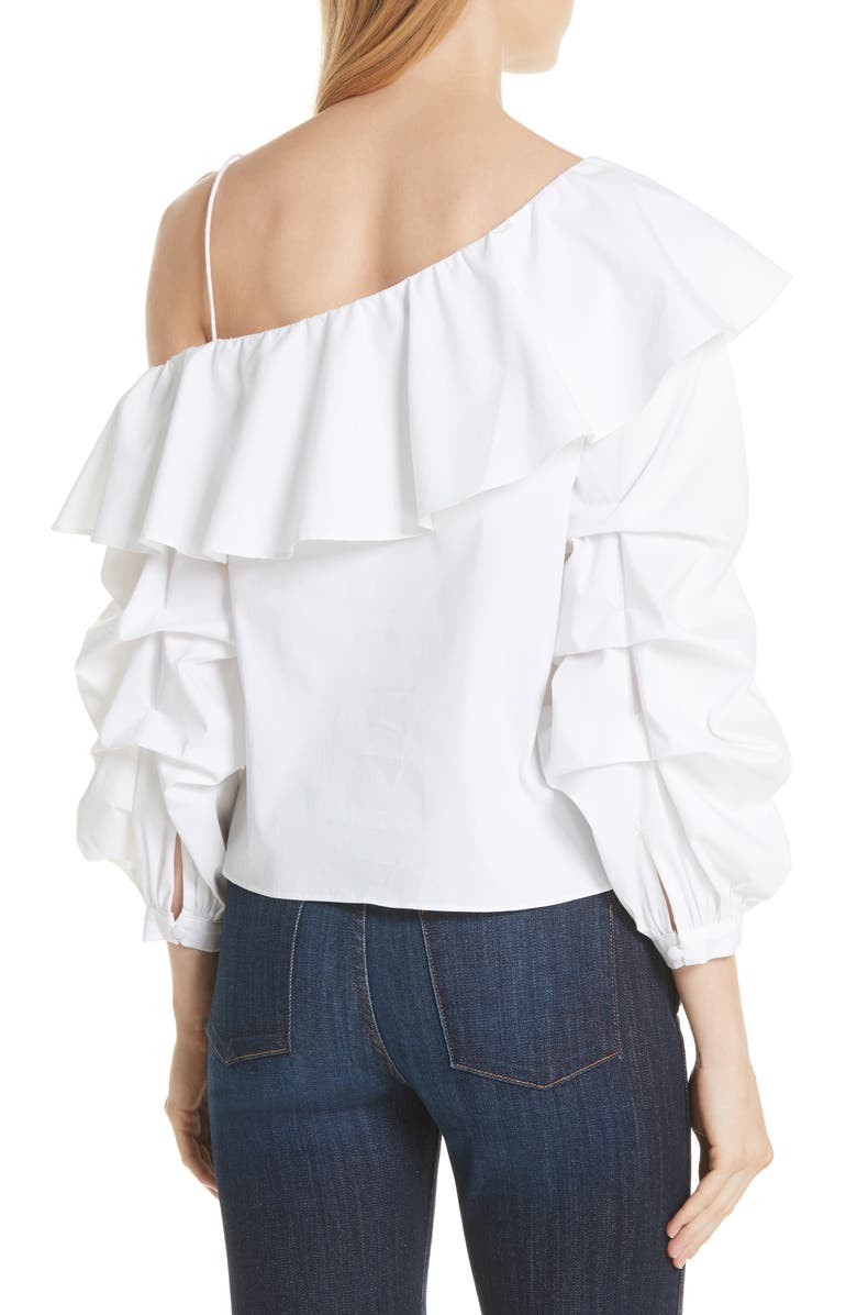 Alice + Olivia Irvine Ruffle One-Shoulder Blouse, Alternate, color, 