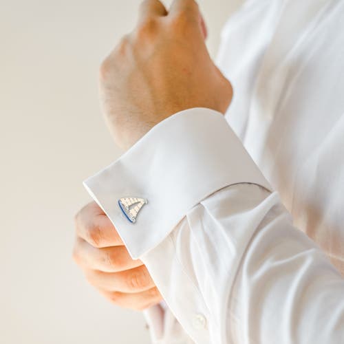 Link Up Blue Enamel Sailboat Cufflinks In Metallic