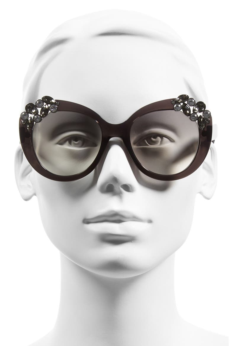 'Megan' 53mm Crystal Embellished Round Sunglasses, Alternate, color, DARK GREY
