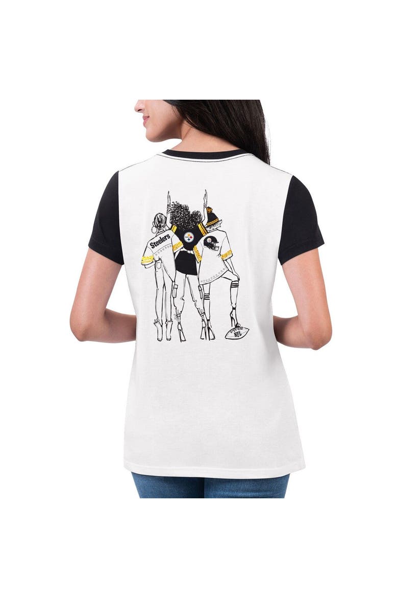 Women's G-III 4Her by Carl Banks White/Black Pittsburgh Steelers Fashion Illustration T-Shirt, Alternate, color, White