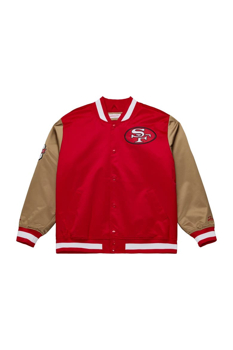 Men's Mitchell & Ness Scarlet/Gold San Francisco 49ers 80th Anniversary Heavyweight Satin Full-Snap Jacket, Alternate, color, Scarlet
