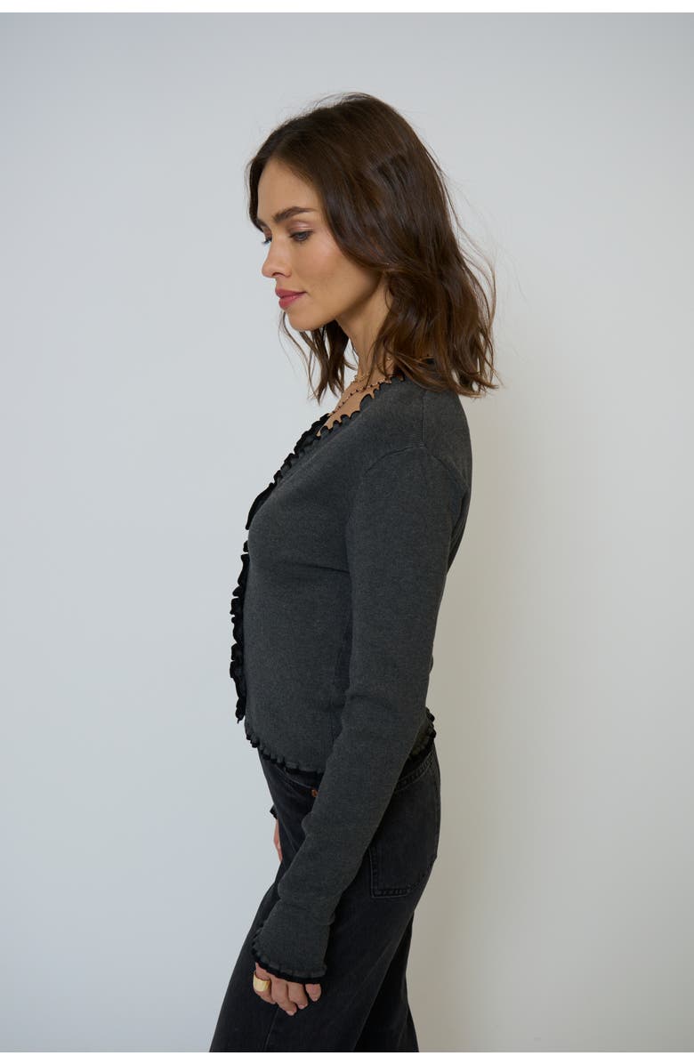 Central Park West Isla Fitted Vneck Cardigan, Alternate, color, Heather Grey