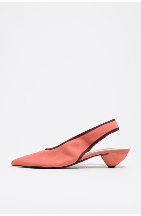 Suede Slingback Shoe With Low Heel