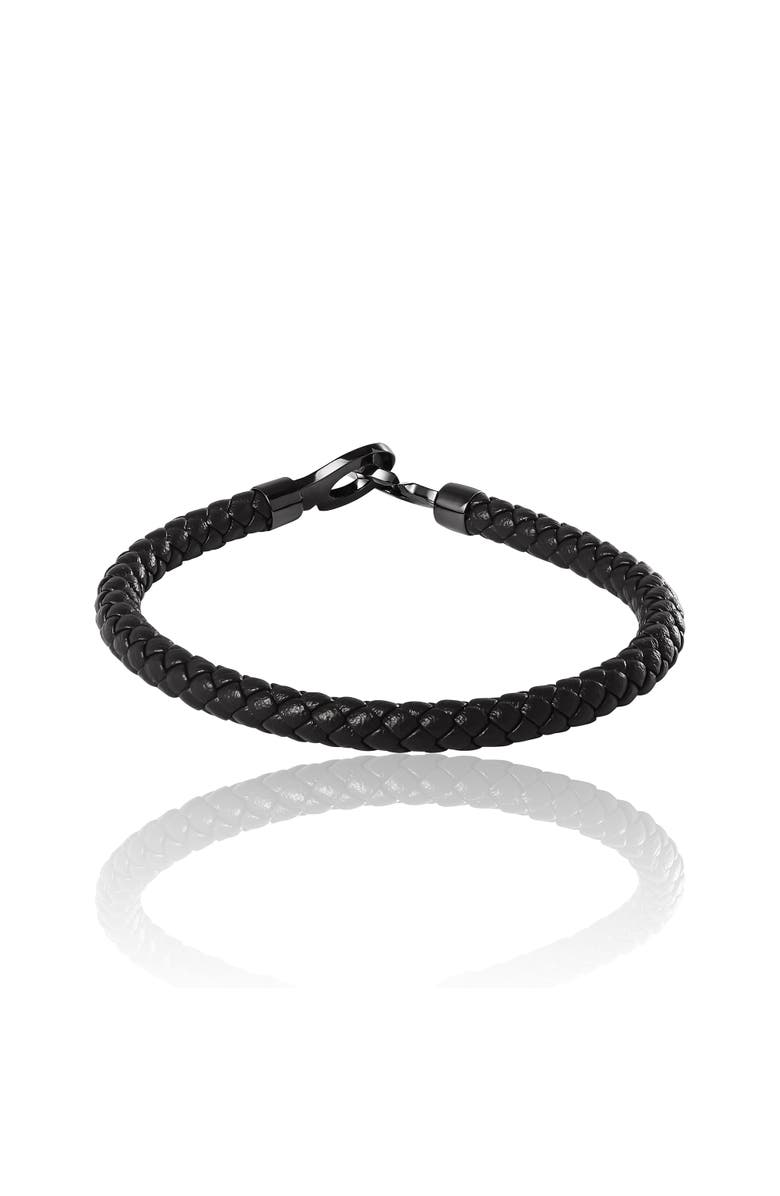 Lucky Brand Braided Leather Bracelet with Matte Black Hook Clasp, Alternate, color, Black