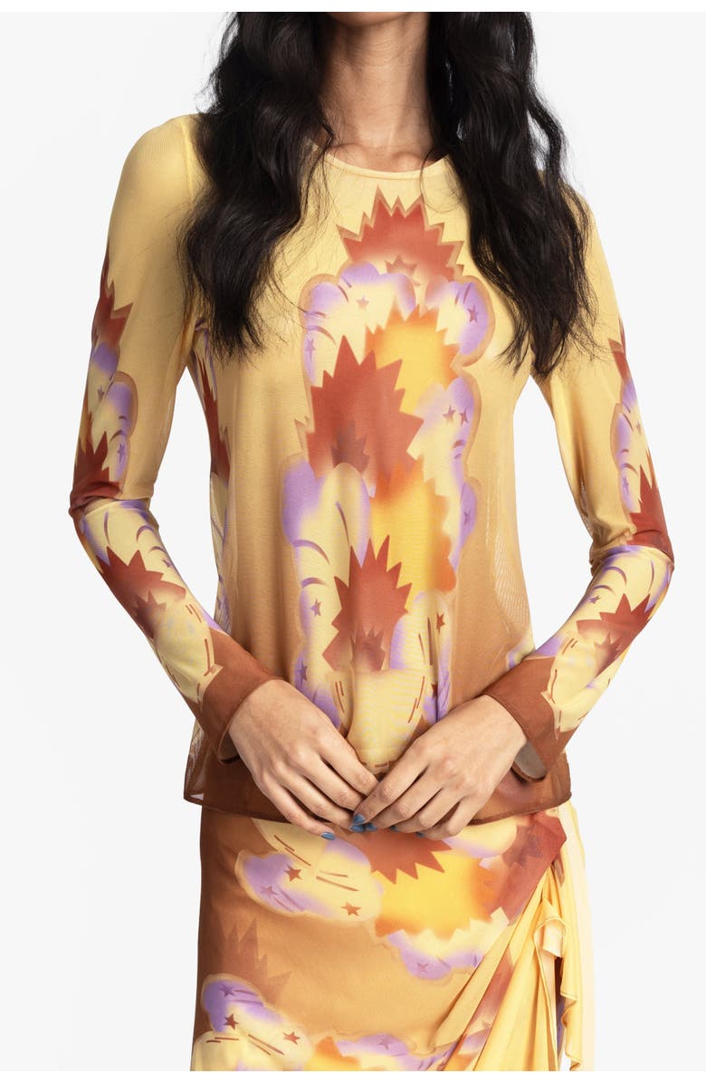 Anna Sui Sunburst Mesh Top, Alternate, color, Sunset Multi