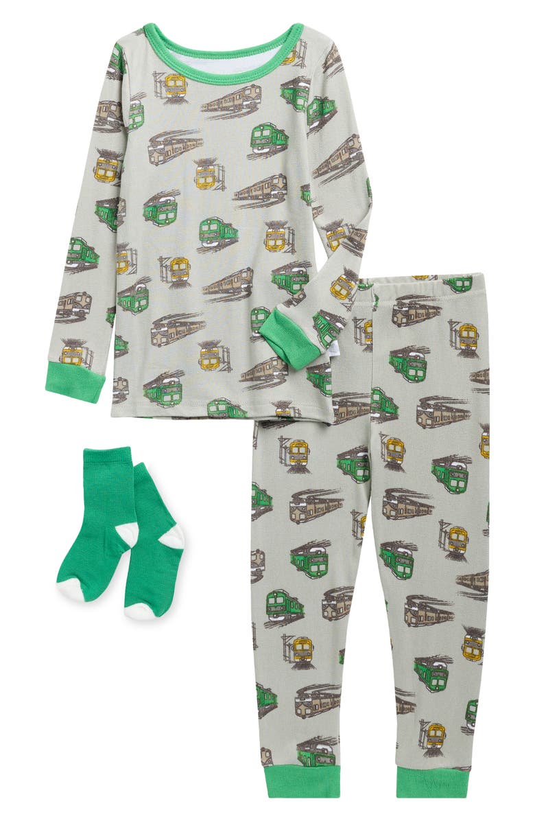 SLEEP ON IT Supersoft Fitted Two-Piece Pajamas & Socks Set, Main, color, Green