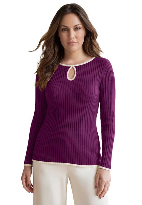 Ribbed Keyhole Pullover Sweater