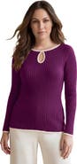 Jessica London Ribbed Keyhole Pullover Sweater